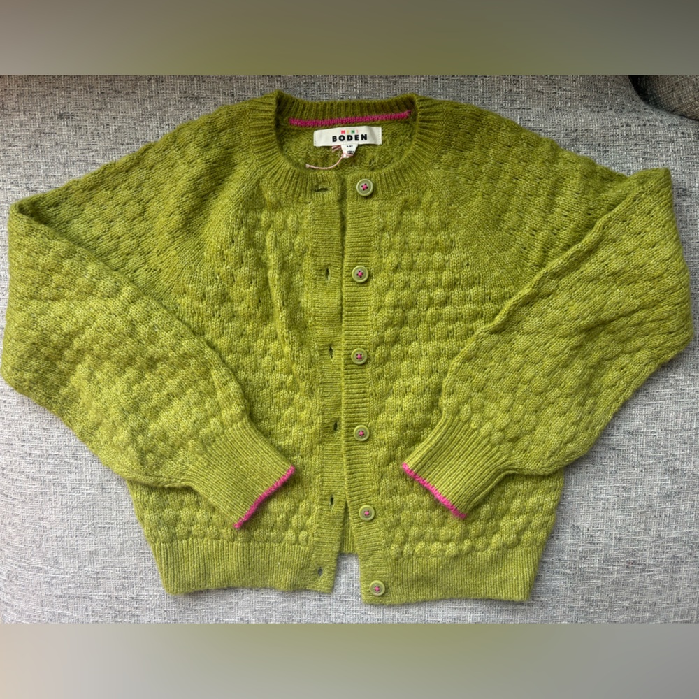 Mini Boden Green Cardigan Wool Blend 8-9 Years
